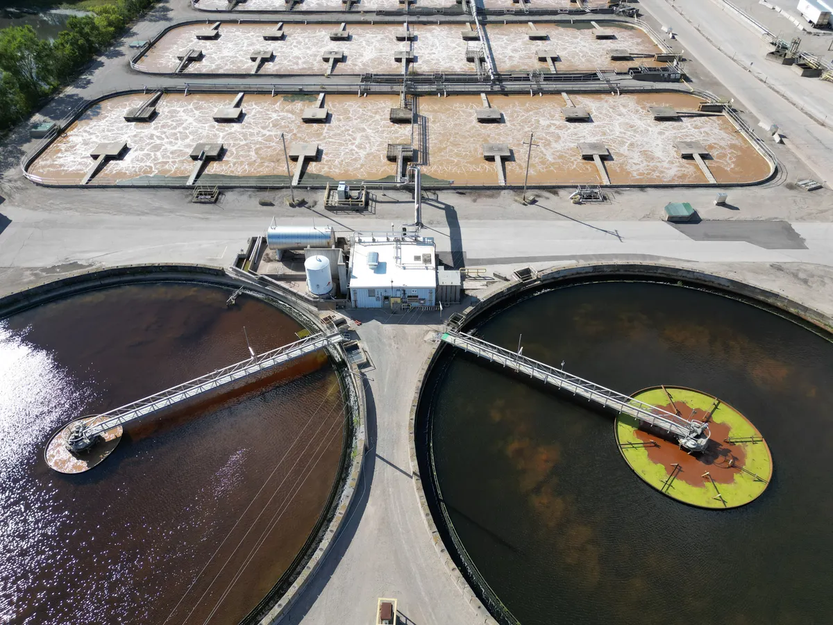 Aerial view of an industrial wastewater treatment facility